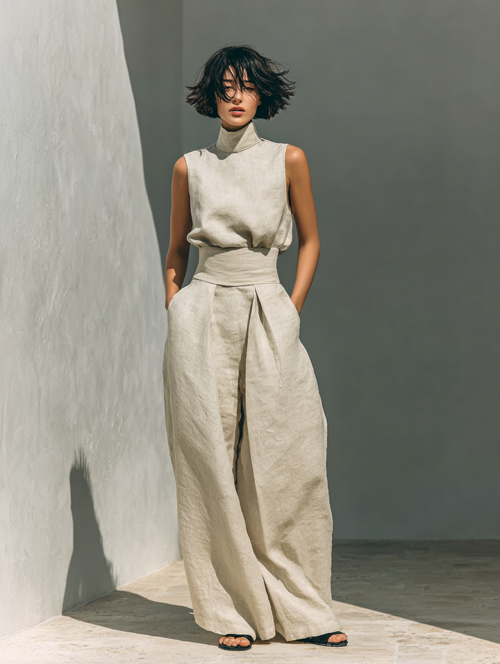 Maria | Ensemble Débardeur en Lin et Pantalon à Jambes Larges