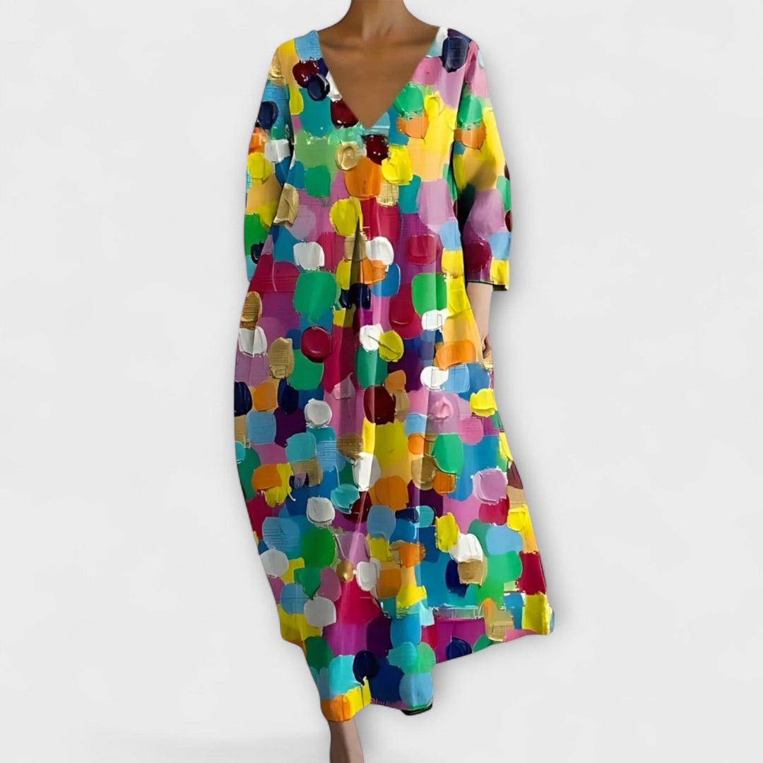 Fiona - Robe Longue et Colorée avec Décolleté en V