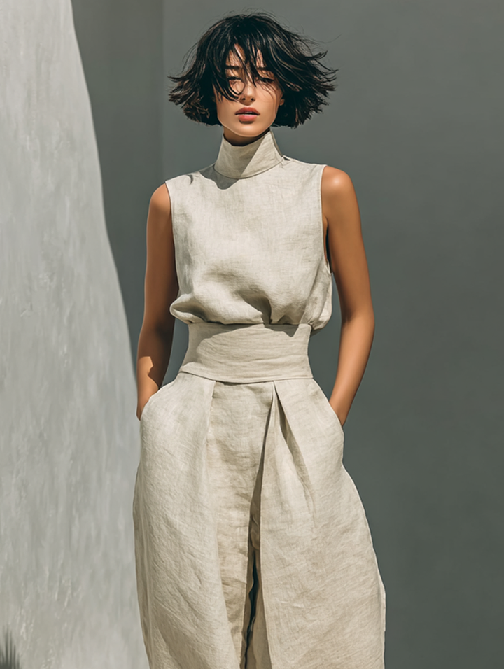 Maria | Ensemble Débardeur en Lin et Pantalon à Jambes Larges