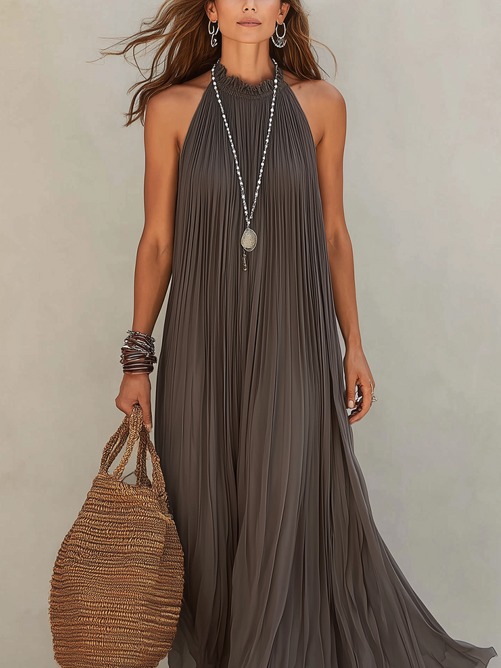 LIRA | Maxi Robe Halter Plissée Grise