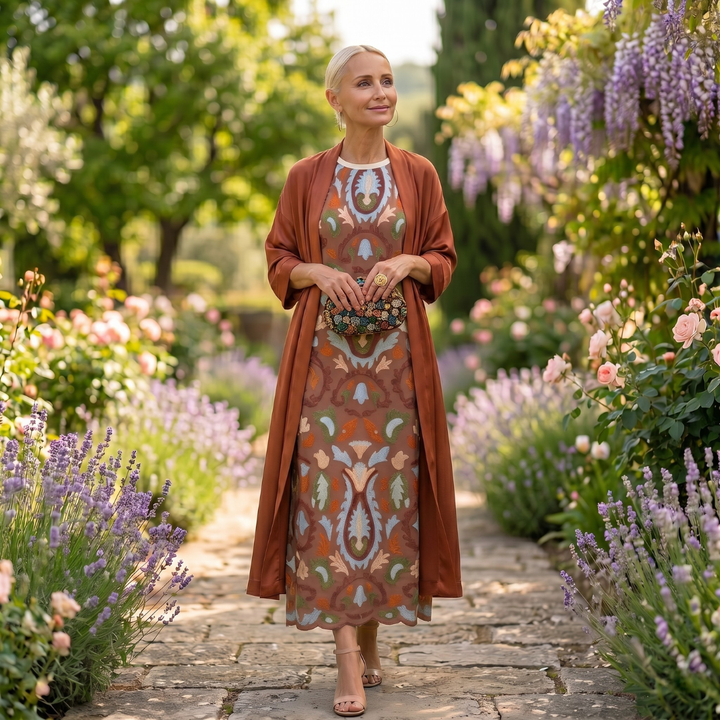 Aura | Robe Longue Imprimée avec Gilet Coordonné