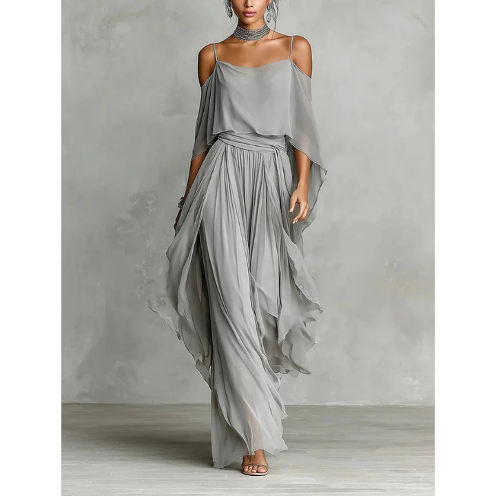Isabela | Ensemble fluide gris avec top à bretelles et pantalons légers