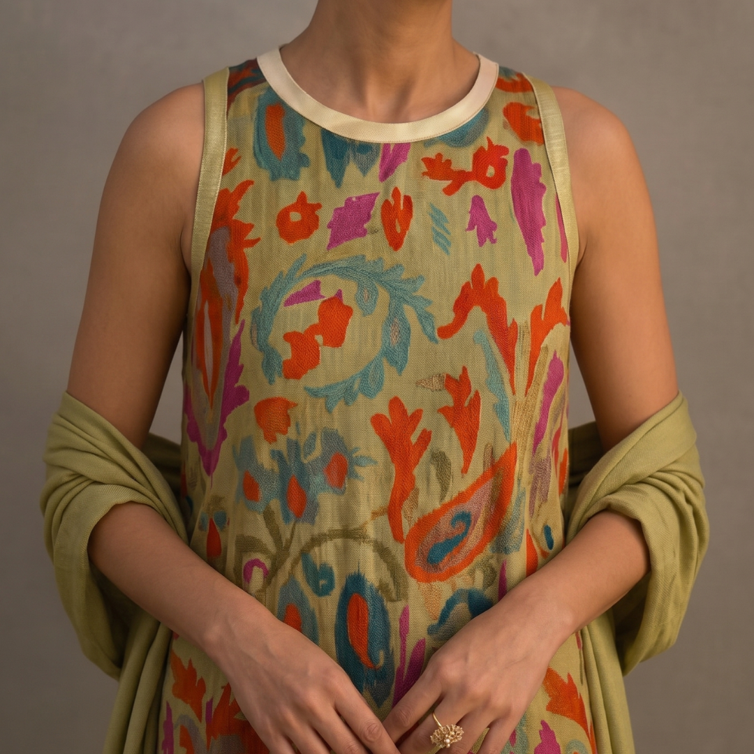 Aura | Robe Longue Imprimée avec Gilet Coordonné