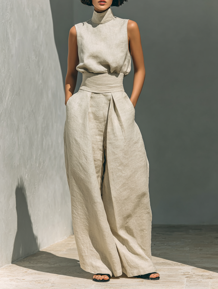 Maria | Ensemble Débardeur en Lin et Pantalon à Jambes Larges
