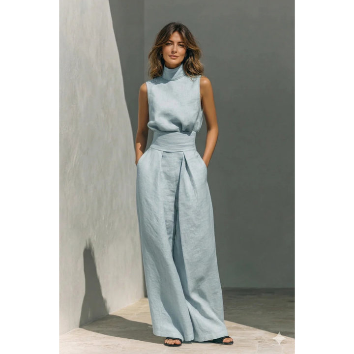 Maria - Ensemble de débardeur et de pantalons larges en coton et lin minimaliste pour femme
