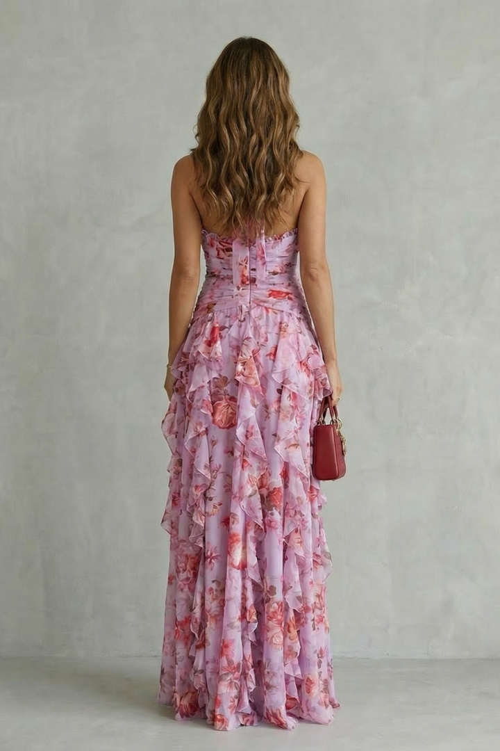 Belladina | Robe longue Romantica Cascata di Rose avec décolleté américain