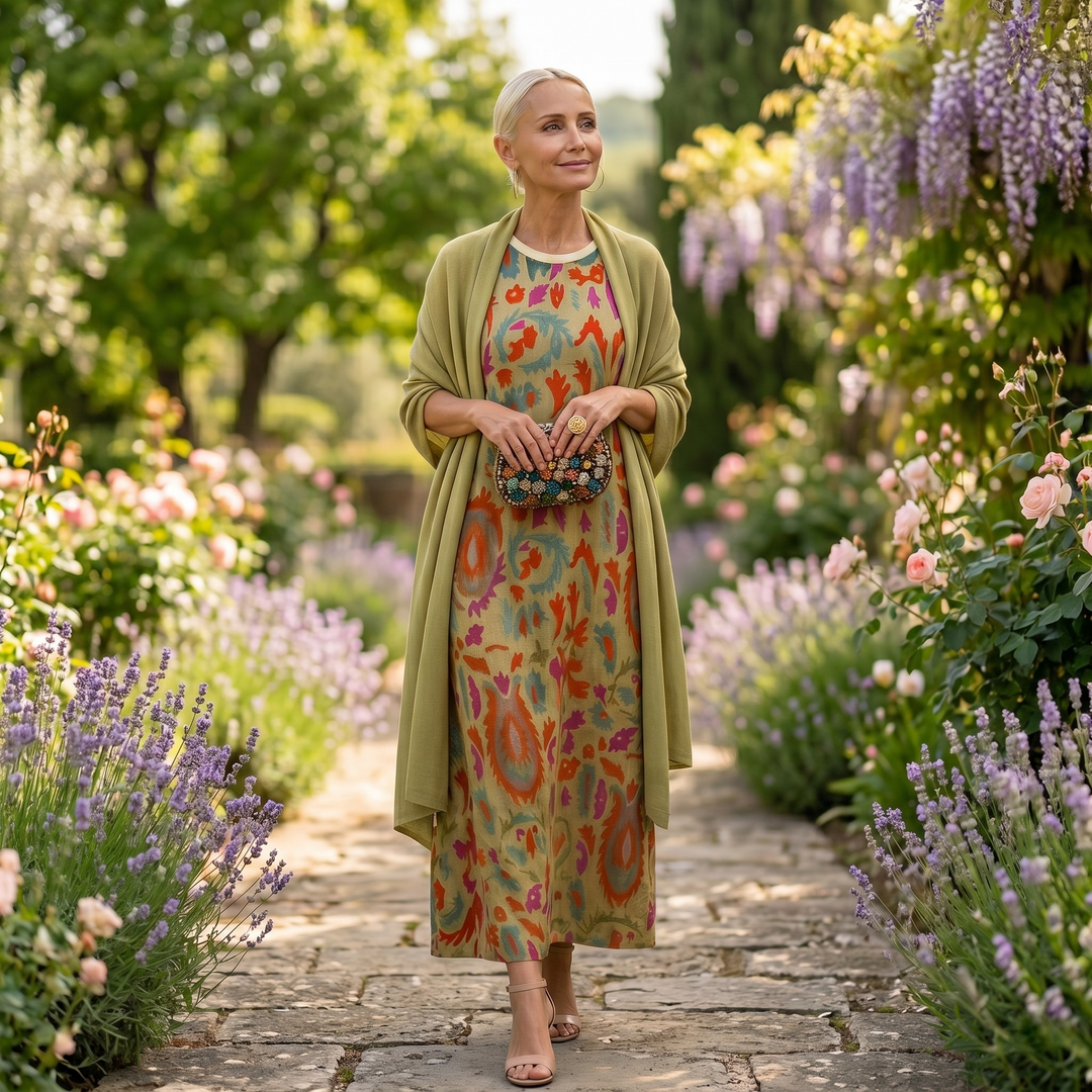 Aura | Robe Longue Imprimée avec Gilet Coordonné