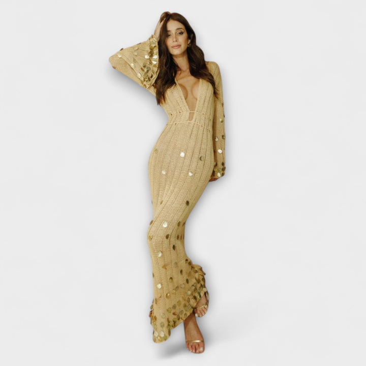 Kathleen - Robe longue en tricot doré de Dolly