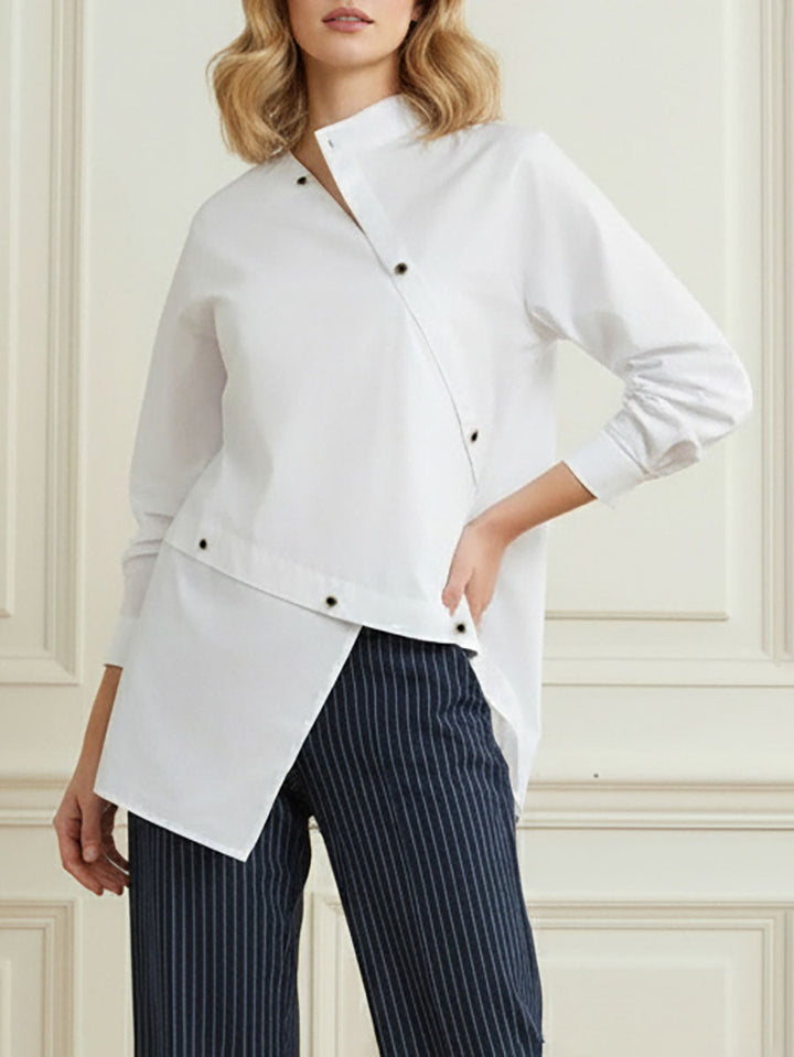 Amélie | Chemise Asymétrique à Col Montant
