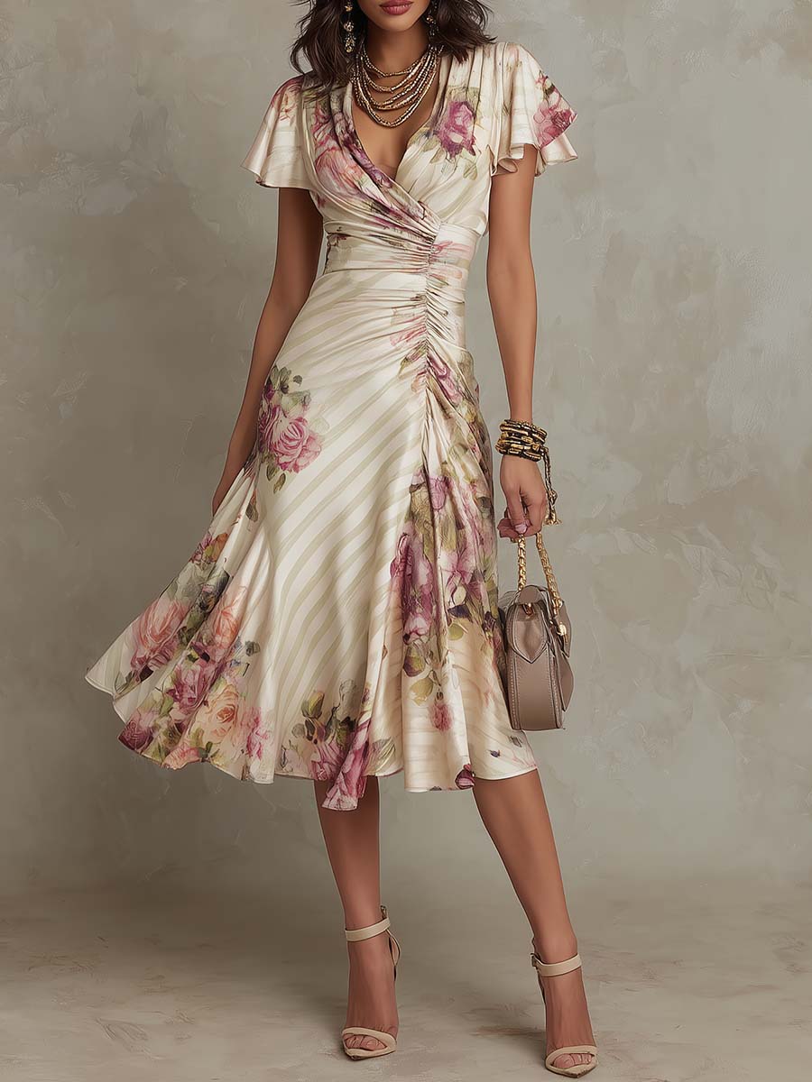 Alba™ | Robe midi élégante au style rétro avec motif floral