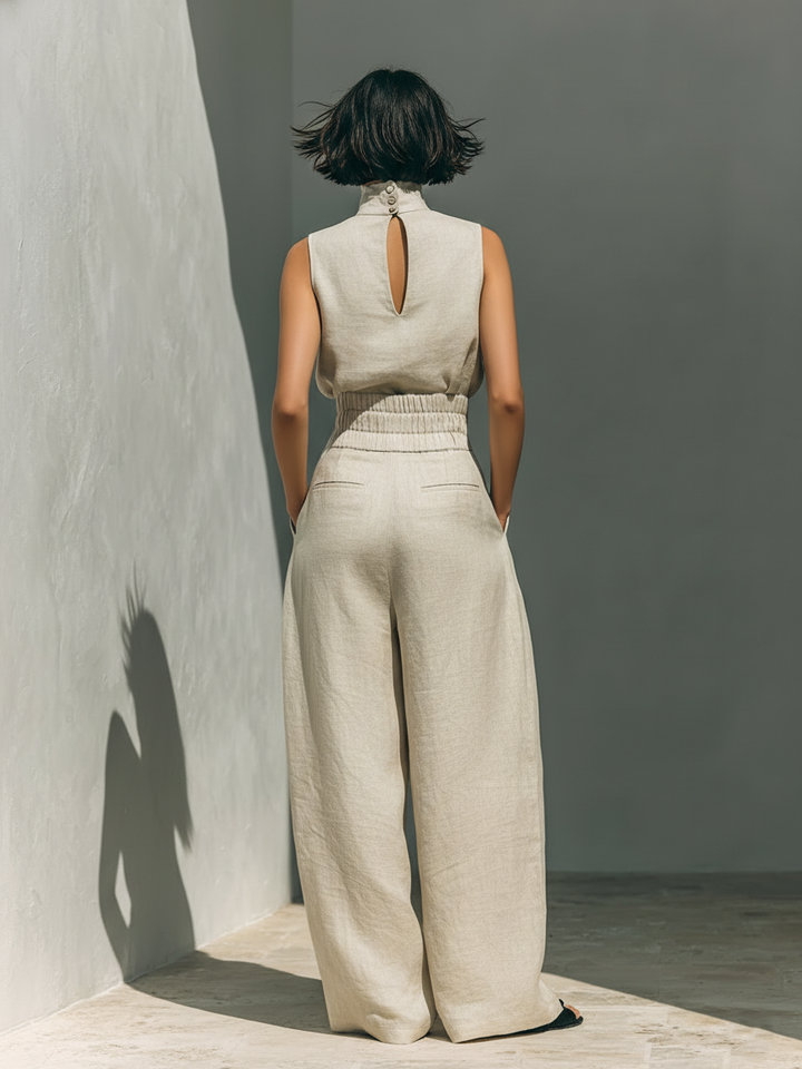 Maria | Ensemble Débardeur en Lin et Pantalon à Jambes Larges