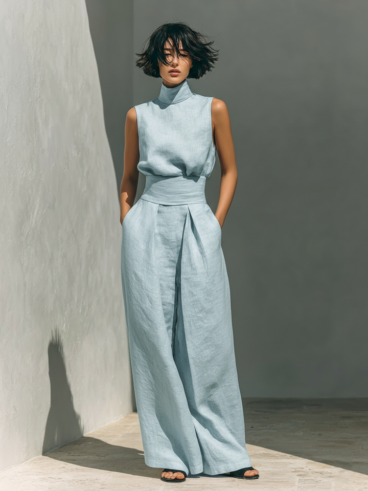 Maria | Ensemble Débardeur en Lin et Pantalon à Jambes Larges