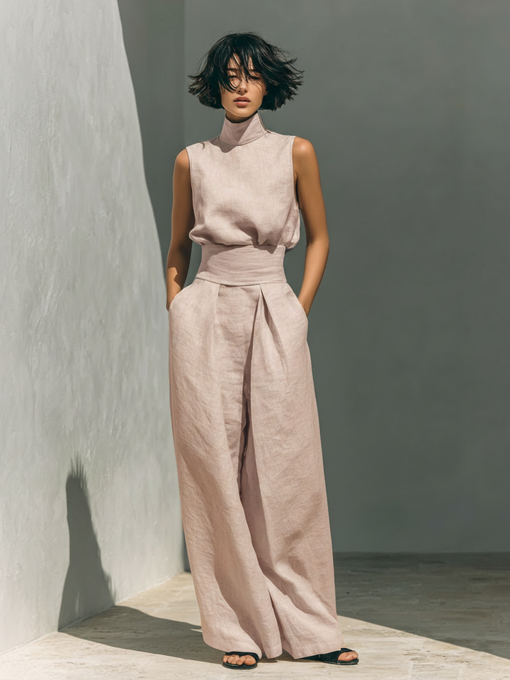 Maria | Ensemble Débardeur en Lin et Pantalon à Jambes Larges
