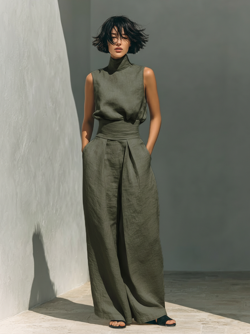 Maria | Ensemble Débardeur en Lin et Pantalon à Jambes Larges