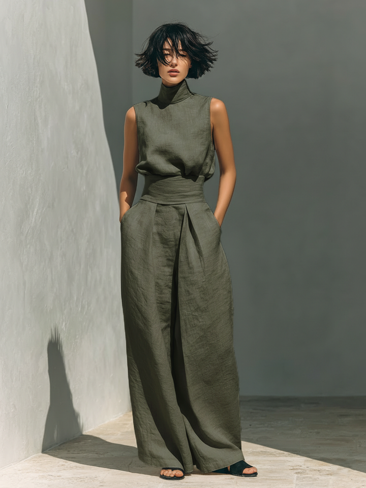 Maria | Ensemble Débardeur en Lin et Pantalon à Jambes Larges