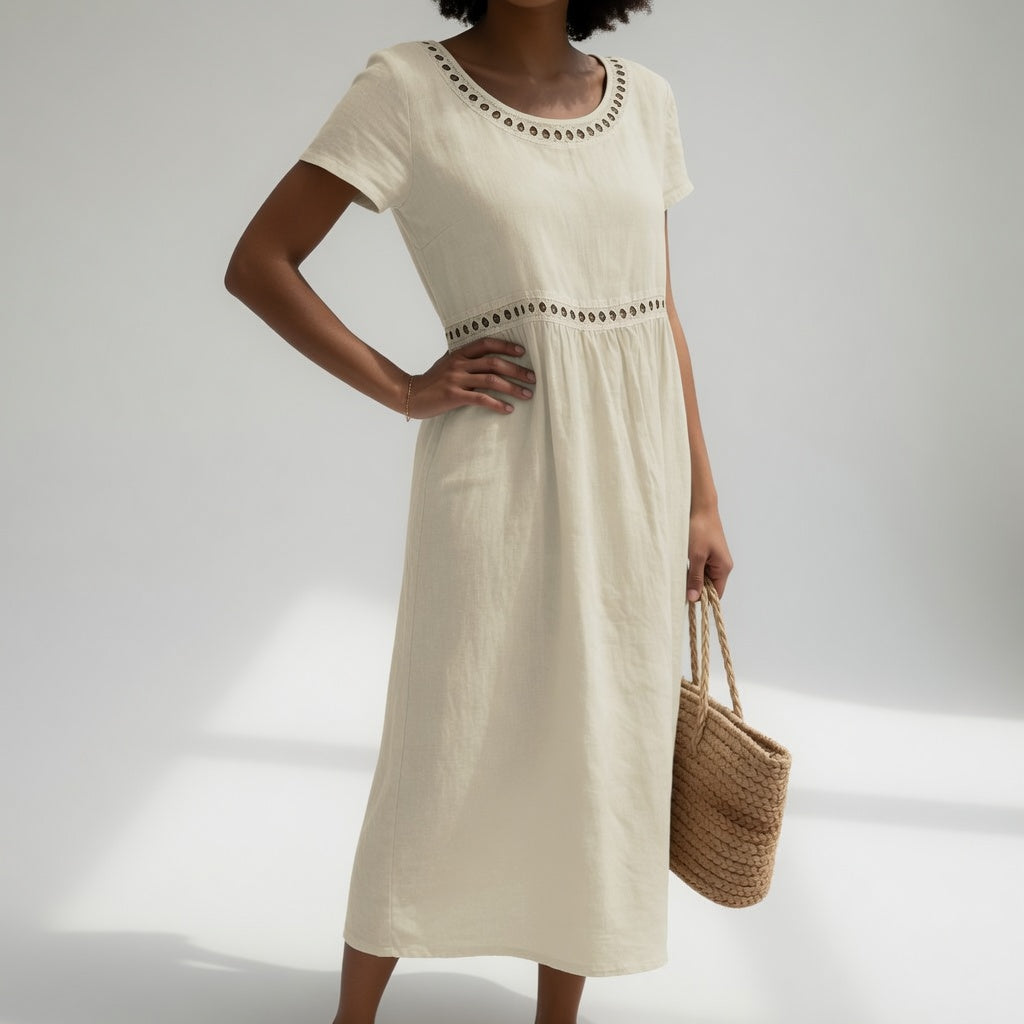 Pernelle™ | Robe mi-longue brodée féminité douce