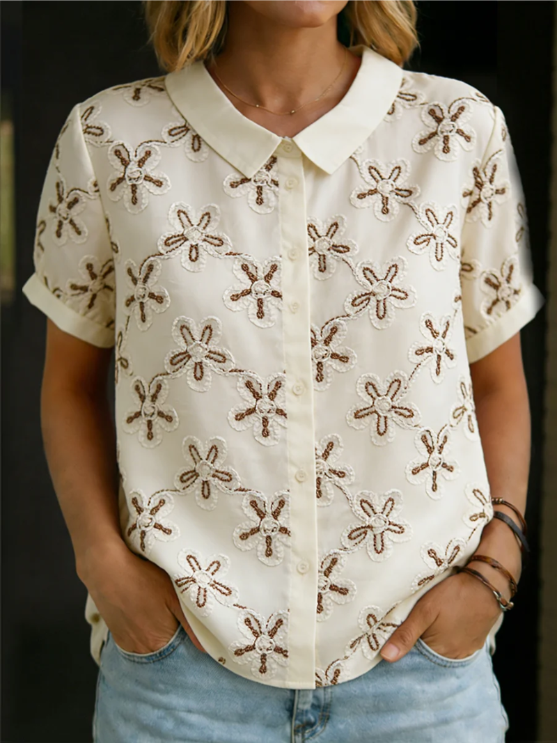 Amy – Blouse avec Col et Fleurs