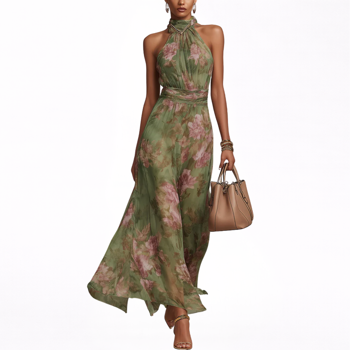 Livia | Robe Maxi Halter Fleurie