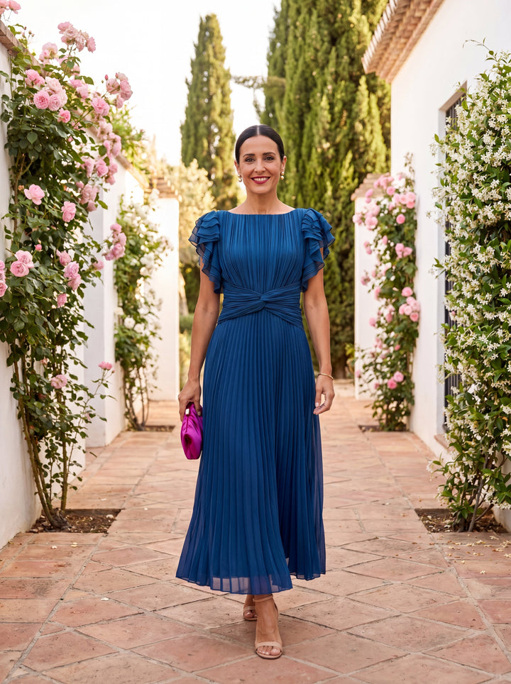 Seraphina | Élégante Robe Maxi Plissée avec Taille Nouée