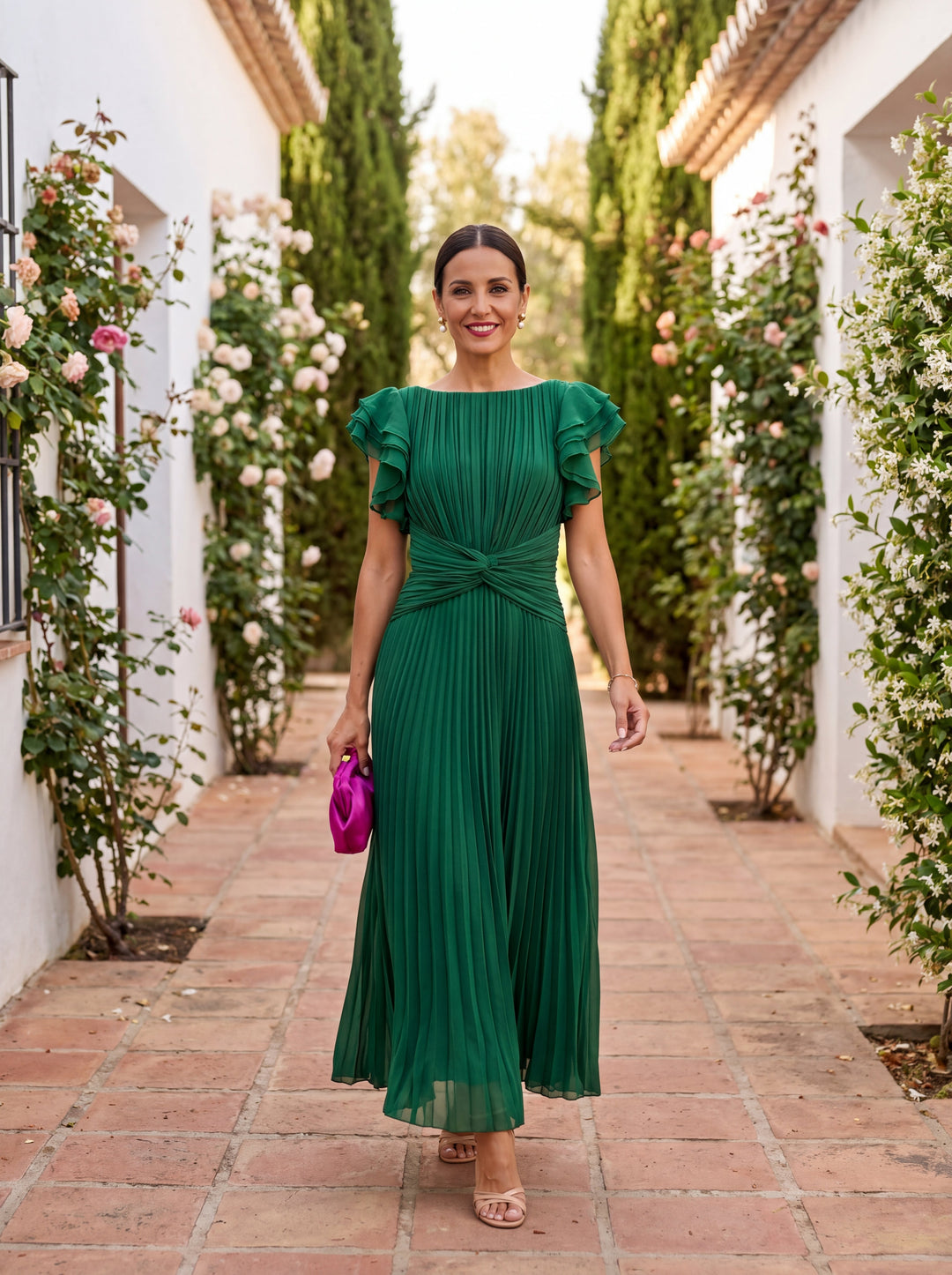 Seraphina | Élégante Robe Maxi Plissée avec Taille Nouée