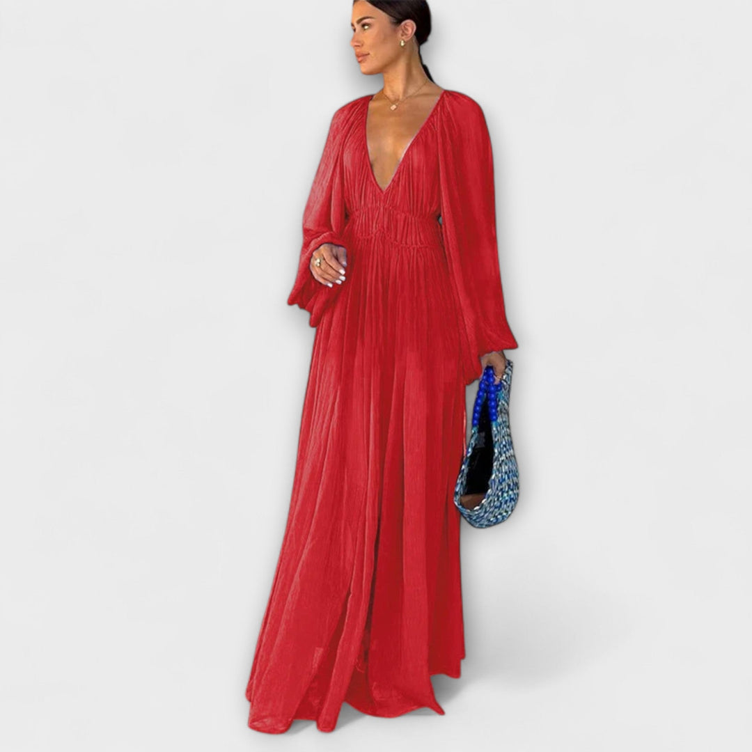 Robe plissée élégante avec manches longues