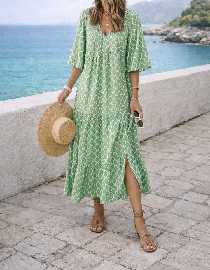Solène | Robe Midi Fluide à Col V