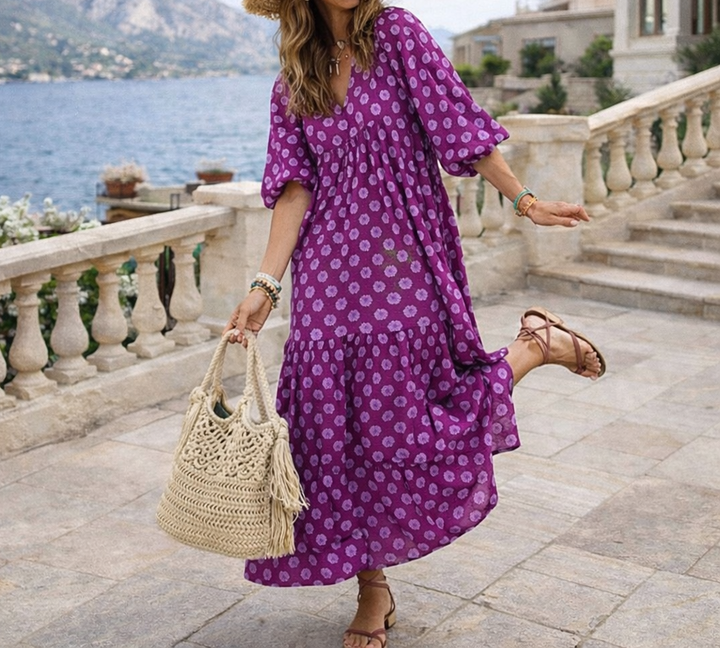 Solène | Robe Midi Fluide à Col V