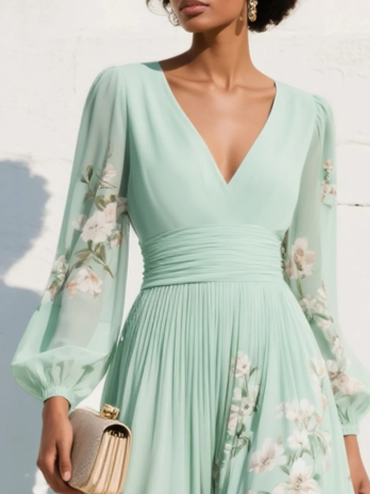 Cisella | Robe midi verte claire à fleurs