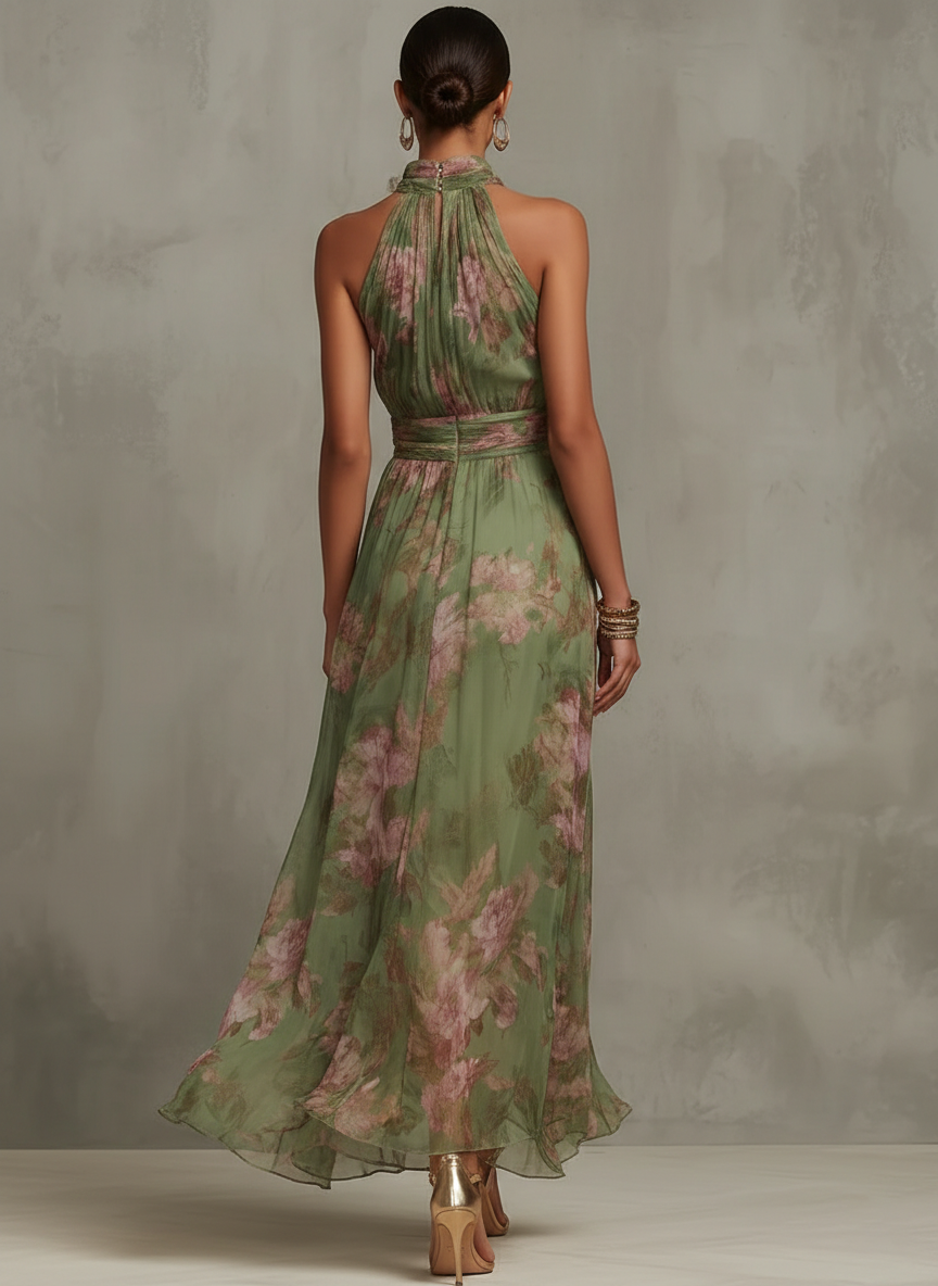 Livia | Robe Maxi Halter Fleurie