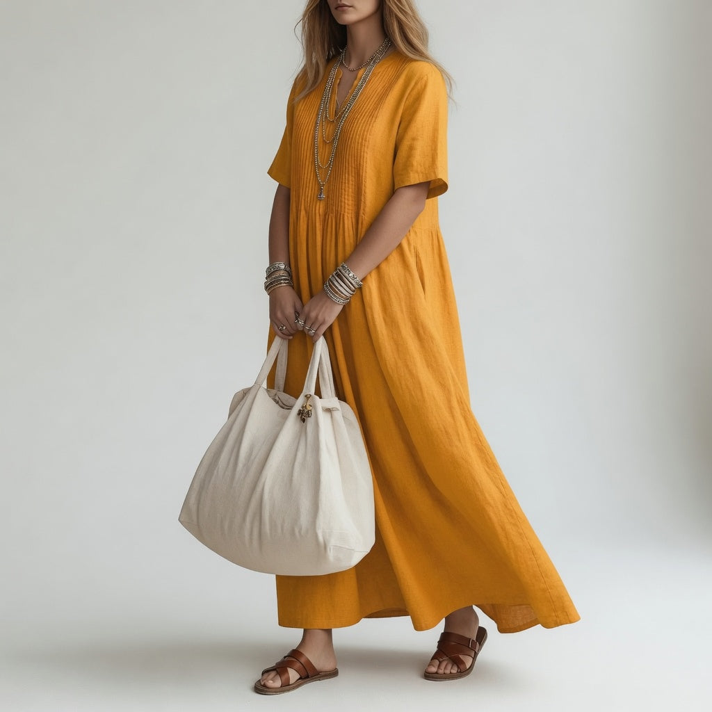 Pélagie™ — Robe longue col V liberté estivale