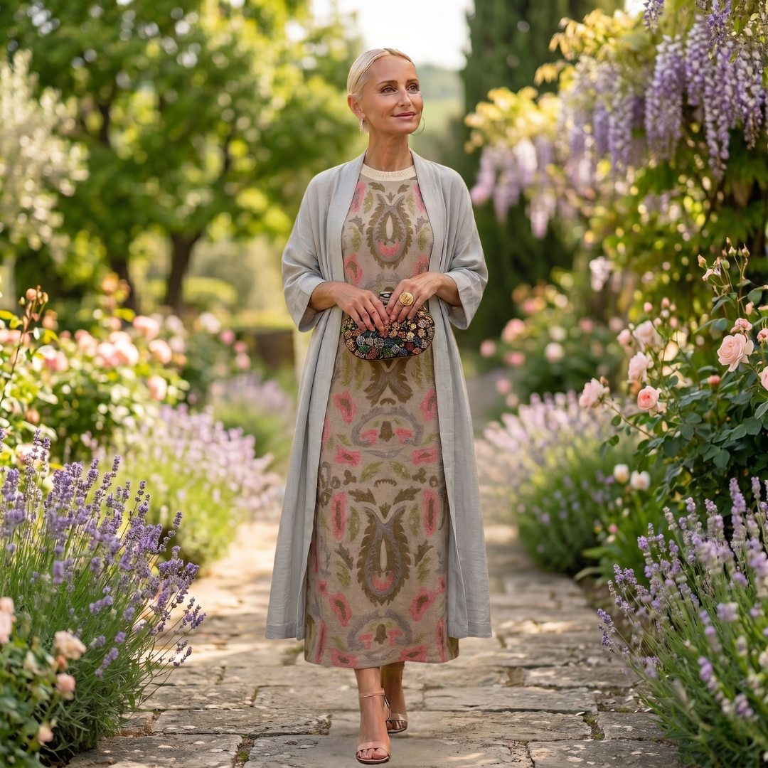 Aura | Robe Longue Imprimée avec Gilet Coordonné