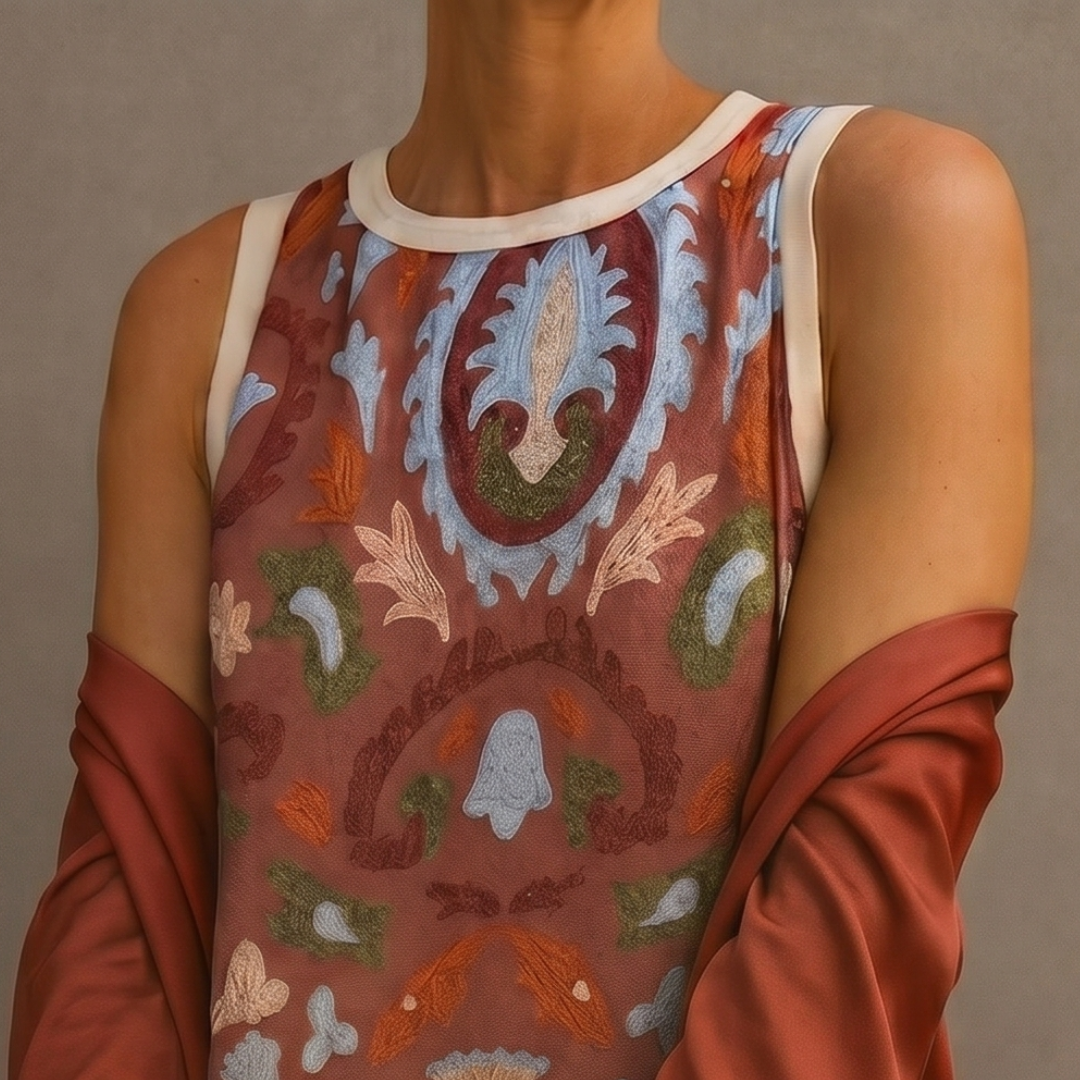 Aura | Robe Longue Imprimée avec Gilet Coordonné