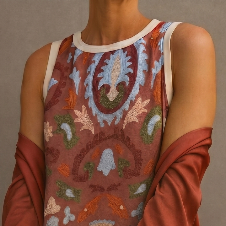 Aura | Robe Longue Imprimée avec Gilet Coordonné
