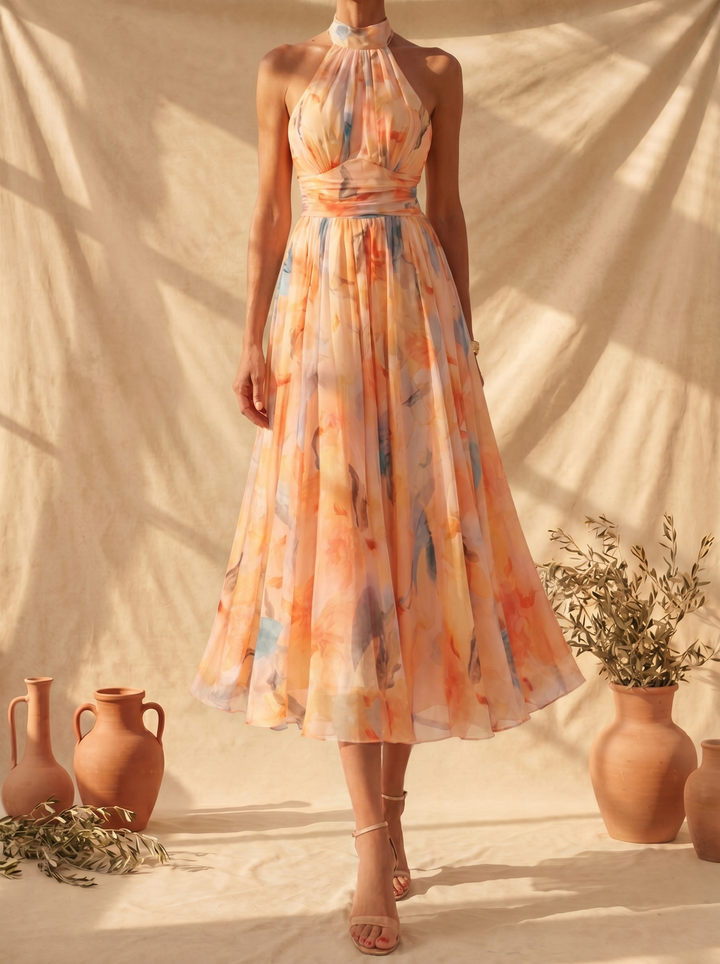 Aurora | Robe à Col Halter et Imprimé Aquarelle