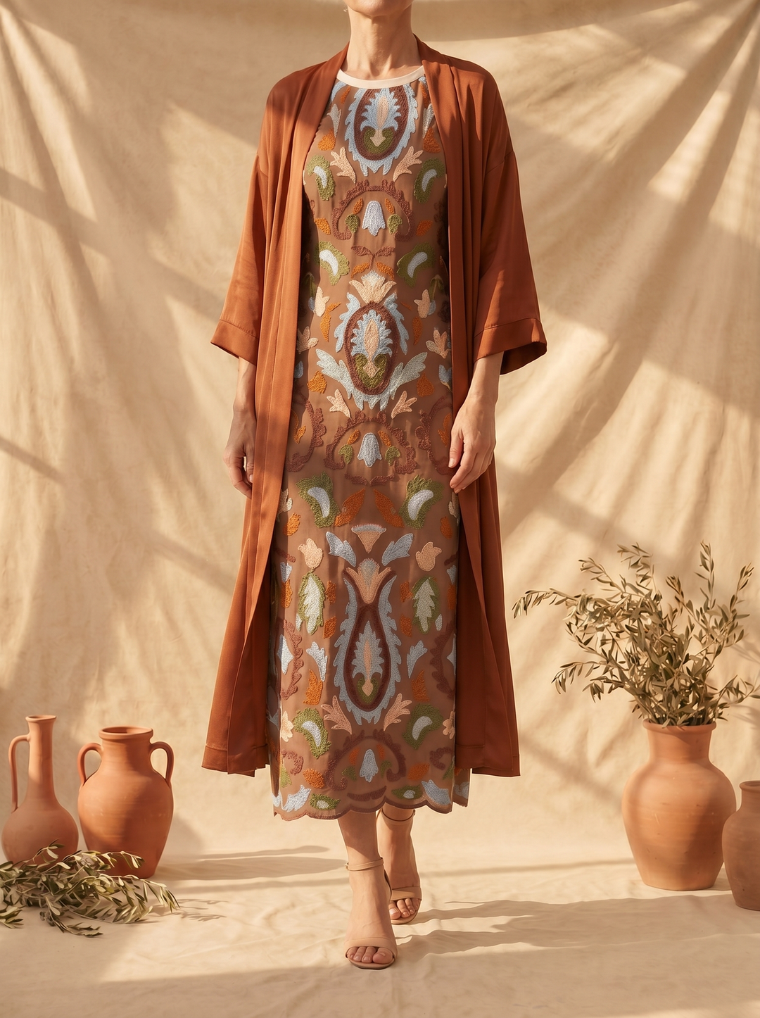 Aura | Robe Longue Imprimée avec Gilet Coordonné