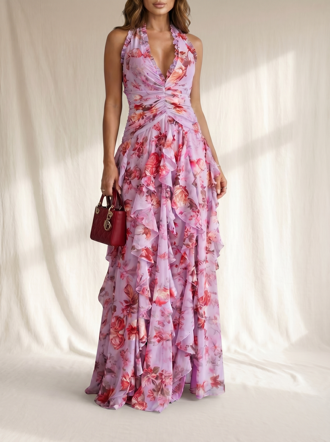 Belladina | Robe longue Romantica Cascata di Rose avec décolleté américain