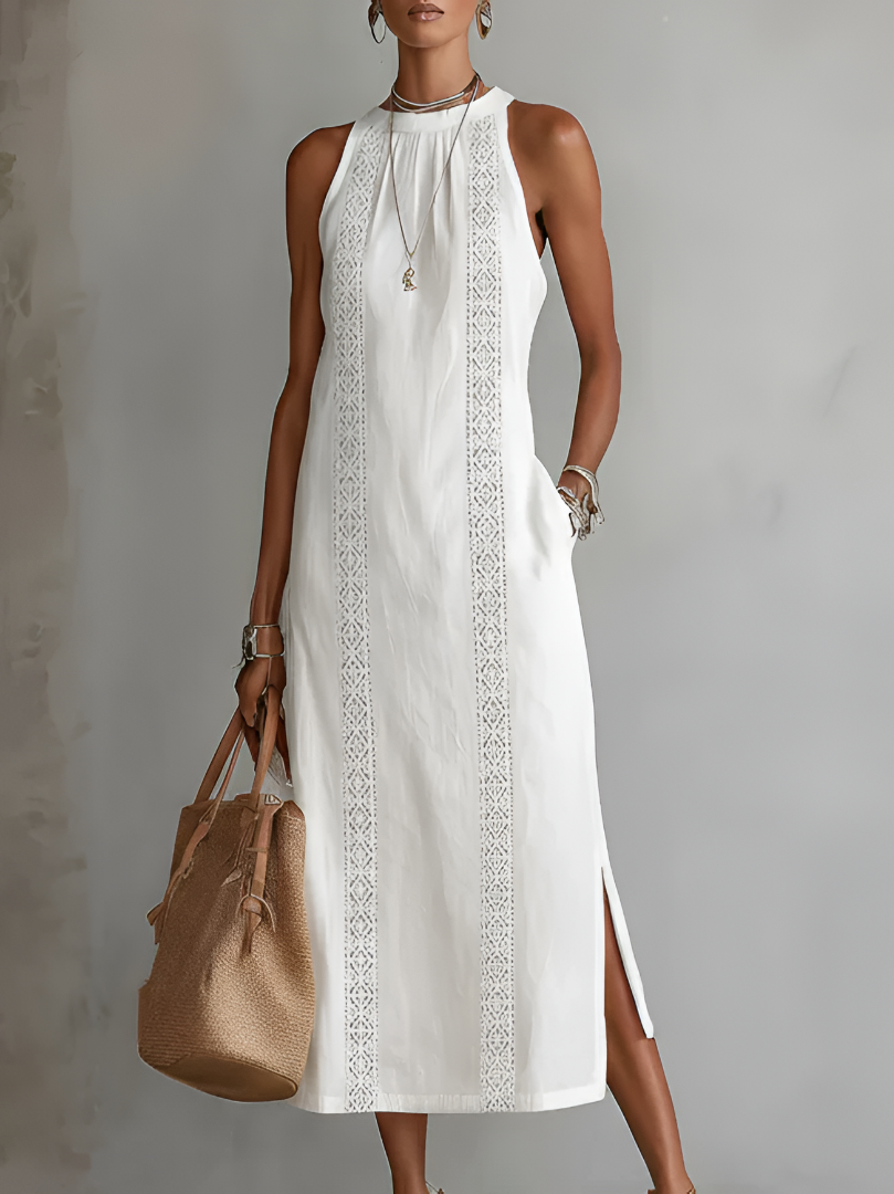 Jimena | Robe Midi Sans Manches avec Col Mao