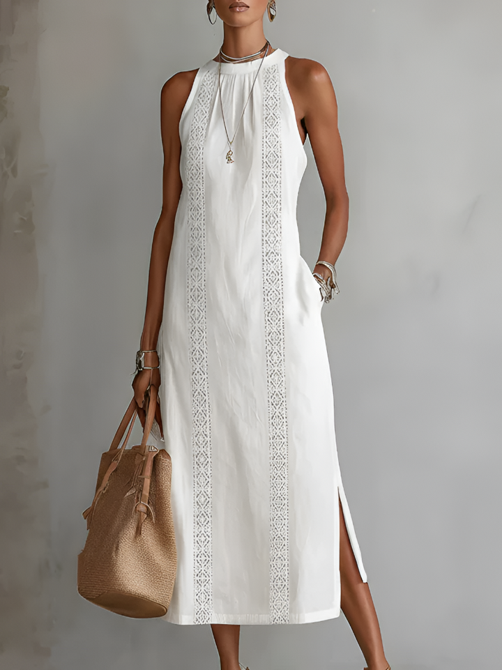 Jimena | Robe Midi Sans Manches avec Col Mao