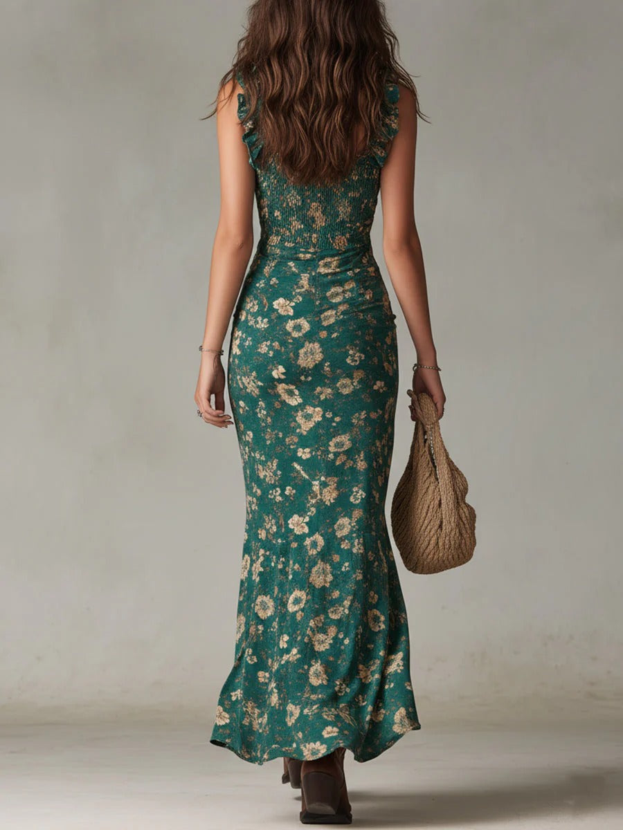 Zara | Robe maxi rétro boho avec manches fluides et fente sur le côté