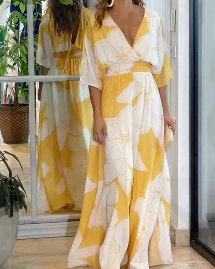Rachel | Robe Longue à Motifs Floraux Elégante