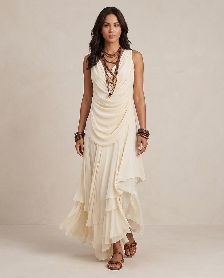 CLARA | Robe Maxi à Volants Crème