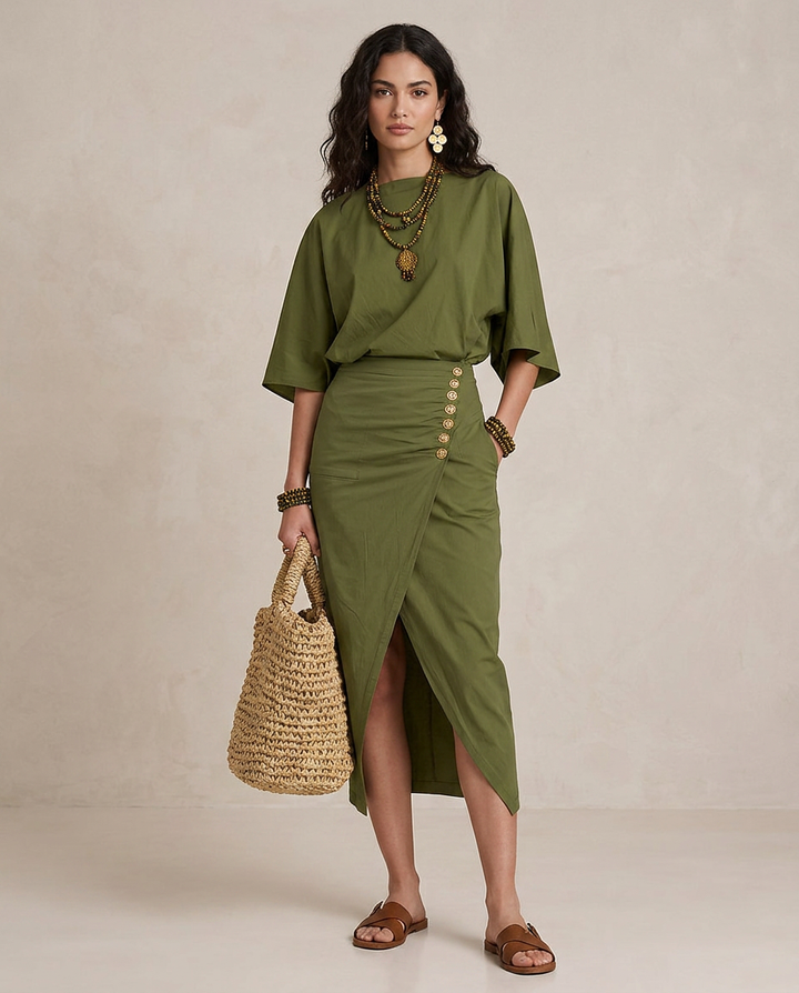 MARTA | Robe Midi Boho Vert Olive