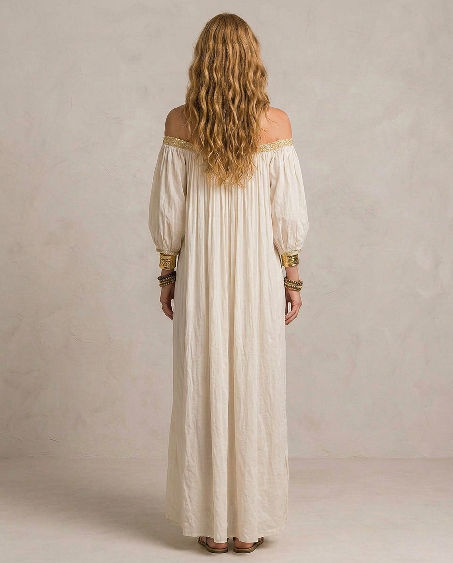 ISABELLA | Maxi Robe Boho Plissée Ivoire