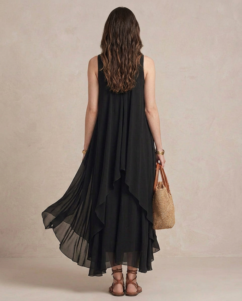 NOEMI | Maxi Robe Boho en Chiffon Noir