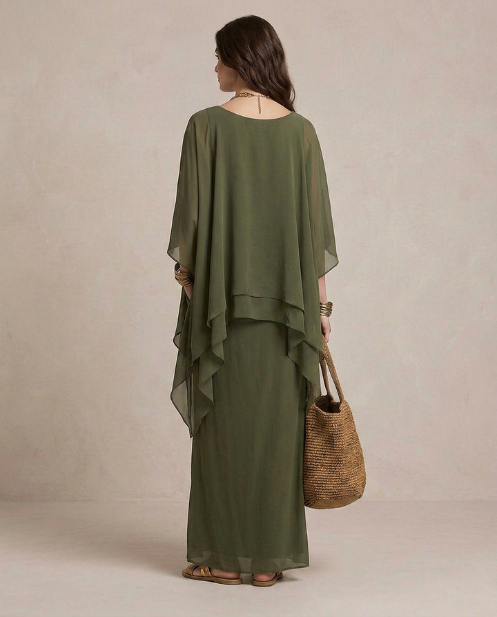 LIA | Maxi Robe Superposée Vert Olive