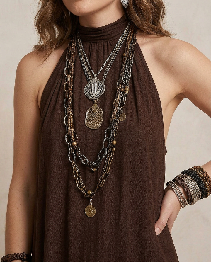 CAMILLA | Maxi Robe Halter Brun Foncé