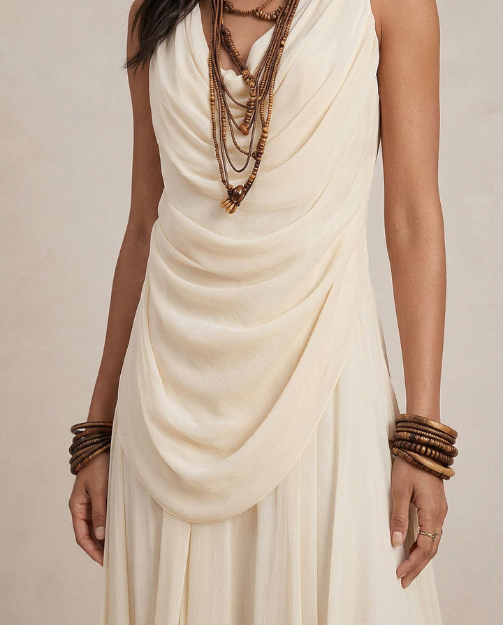 CLARA | Robe Maxi à Volants Crème