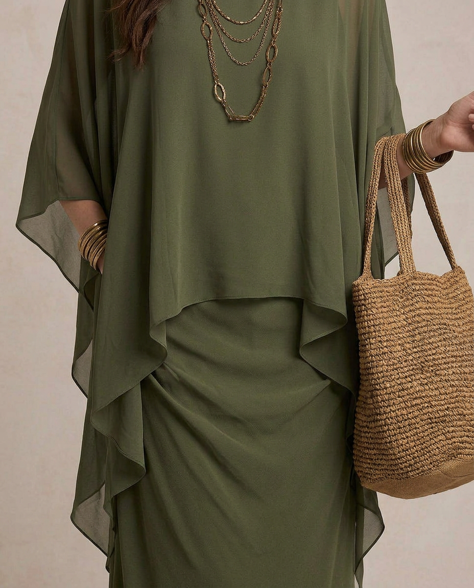 LIA | Maxi Robe Superposée Vert Olive