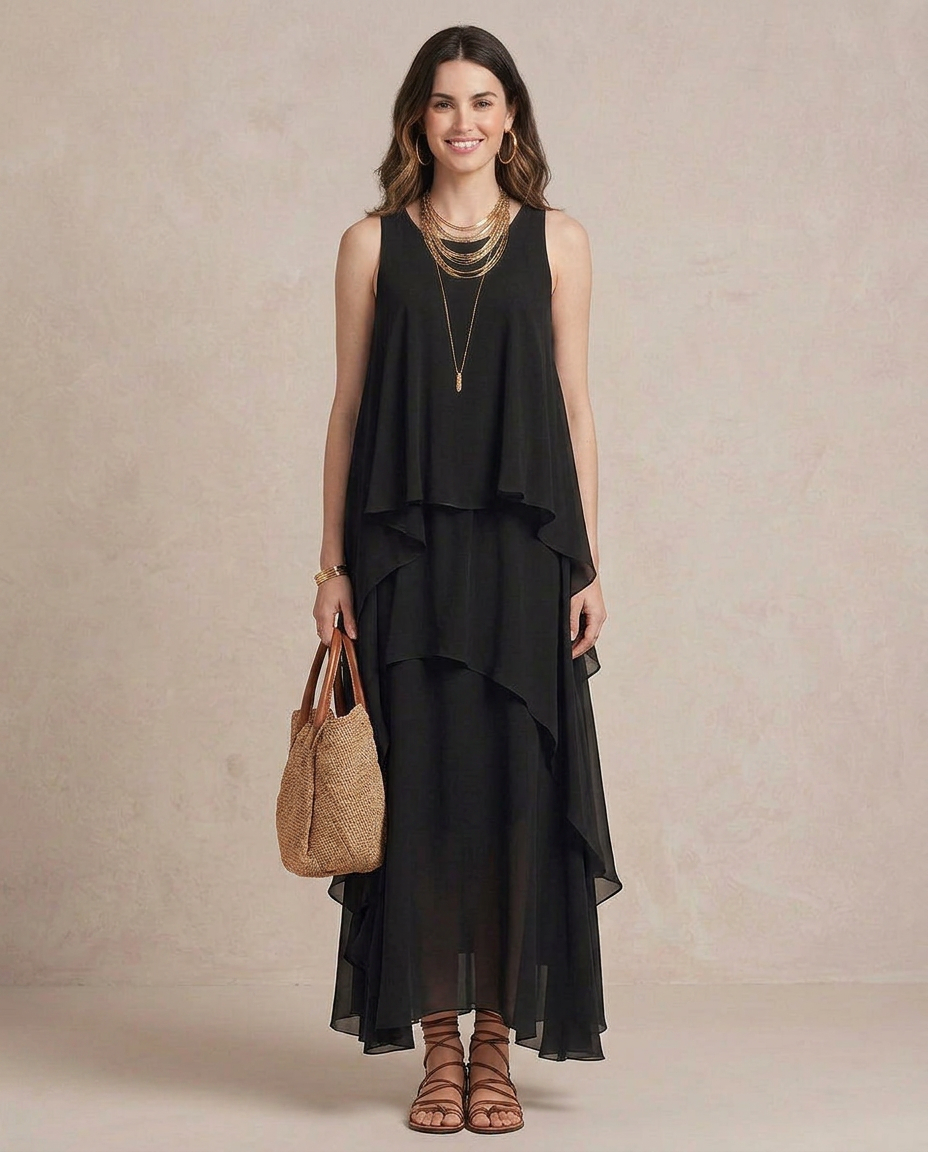 NOEMI | Maxi Robe Boho en Chiffon Noir