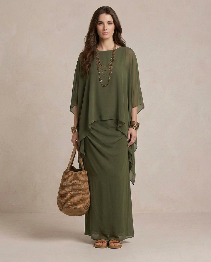 LIA | Maxi Robe Superposée Vert Olive
